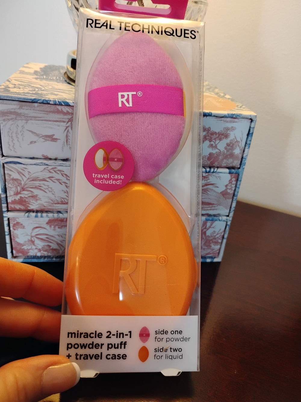 Real Techniques Pink Powder Puff with Orange Travel Case